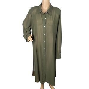 Connie's Moonlight Olive Green Sparkle Shimmer Sheer Duster Cardigan SZ 2X